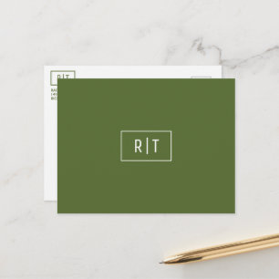 Modern Dark Olive Green Monogram Postcard