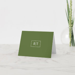 Modern Dark Olive Green White Monogram Simple Note Card