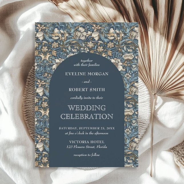 Modern Dark pastel blue ivory floral Art Nouveau Invitation (Modern Dark pastel blue ivory floral Art Nouveau Invitation)