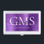 Modern Dark Purple Brushed Metal 3 Monogram Script Business Card Holder<br><div class="desc">Modern Elegant Dark Purple Brushed Metal Monogram Script Business Card Case</div>