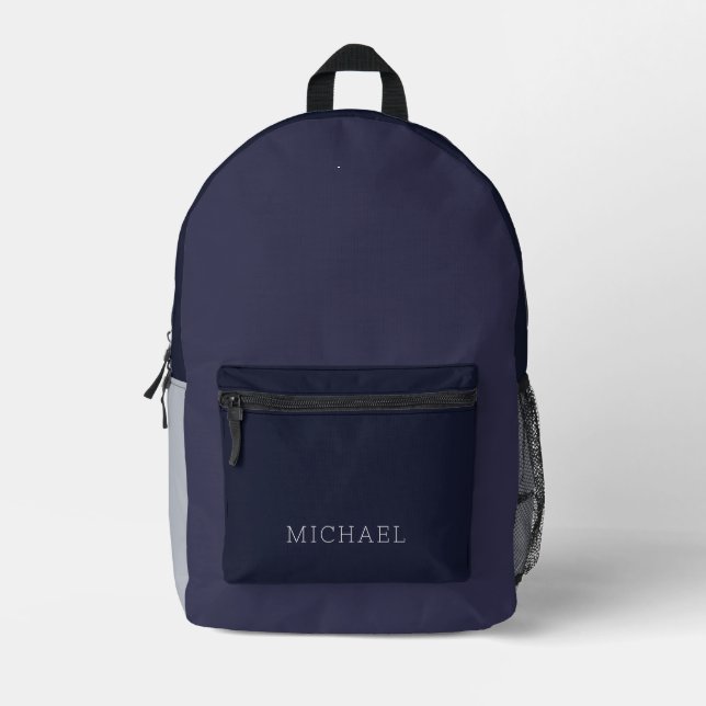 Modern Dark Purple Colour Block Custom Name Printed Backpack (Front)