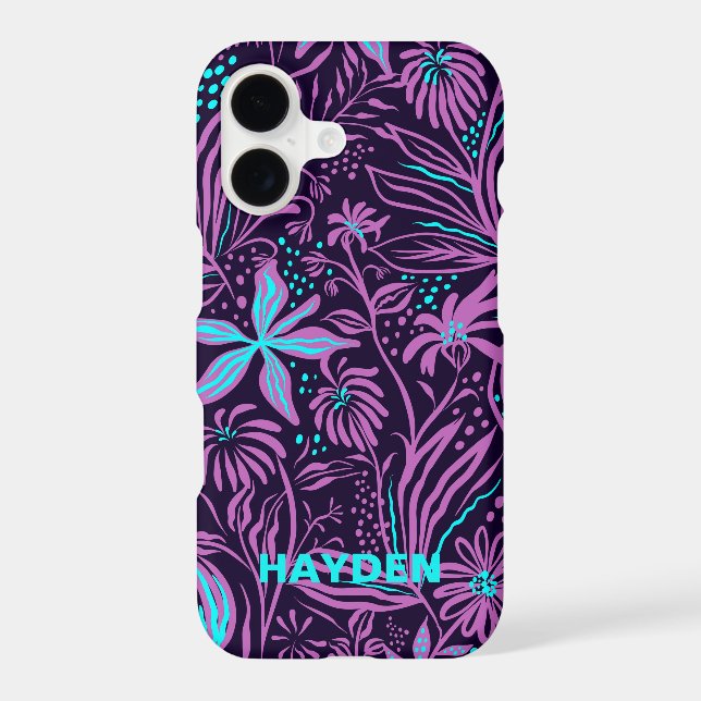 Modern Dark Purple Floral Pattern Personalised (Back)