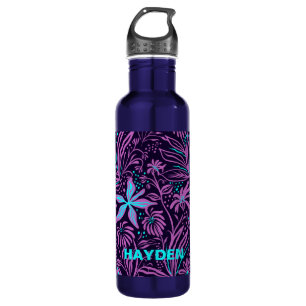 Modern Dark Purple Floral Pattern Personalised 710 Ml Water Bottle