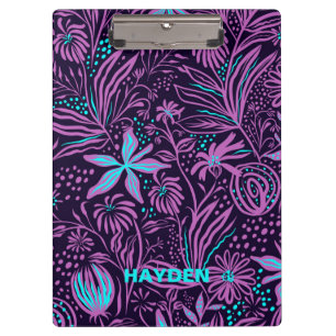 Modern Dark Purple Floral Pattern Personalised Clipboard