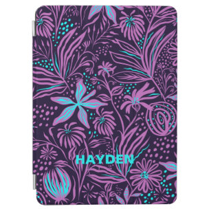 Modern Dark Purple Floral Pattern Personalised iPad Air Cover