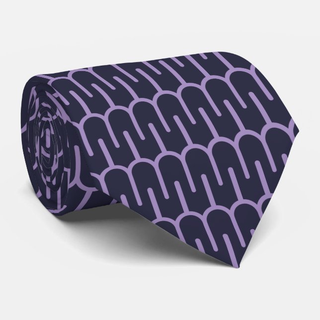 Modern Dark Purple Geometric Design Neck Tie (Rolled)