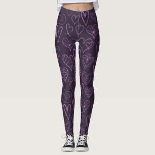 Modern Dark Purple Hearts Pattern Leggings