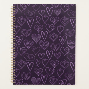 Modern Dark Purple Hearts Pattern Planner