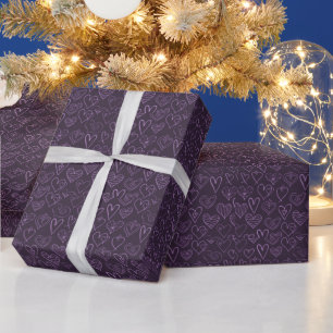 Modern Dark Purple Hearts Pattern Wrapping Paper