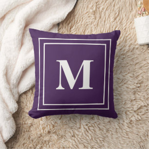 Modern Dark Purple Monogram Throw Pillow