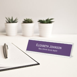 Modern Dark Purple Professional Business Office Desk Name Plate