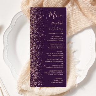 Modern Dark Purple Rose Gold Glitter Wedding Menu
