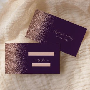 Modern Dark Purple Rose Gold Glitter Wedding Place Card