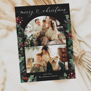 Modern Dark Red 2 Photo Arch Christmas Card