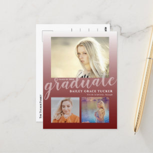 Modern Dark Red Burgundy Ombre Graduate Graduation Postcard