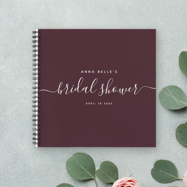 Modern Dark Red Chic Script Bridal Shower Guest Notebook (Creator Uploaded)