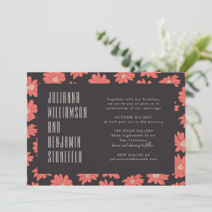 Modern Dark Red Floral Retro Typography Wedding Invitation