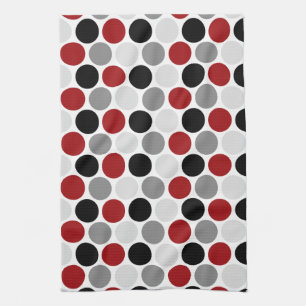 Modern Dark Red Grey Black Circles Kitchen Towels