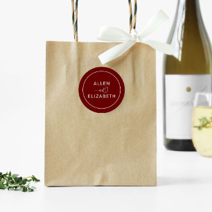 Modern Dark Red Stylish Wedding Envelope Classic Round Sticker