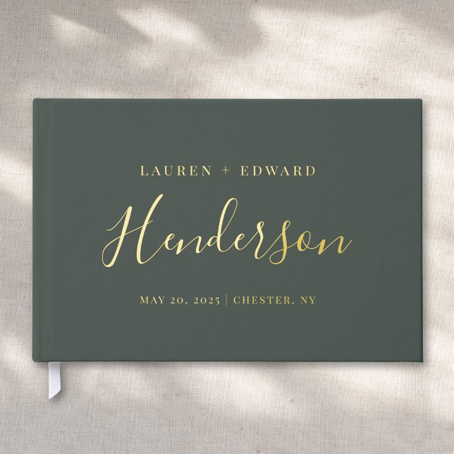 Modern Dark Sage and Gold Family Name Wedding Guest Book (Creator Uploaded)