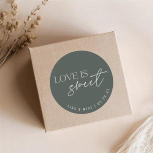 Modern Dark Sage Green Love is Sweet Wedding Favou Classic Round Sticker