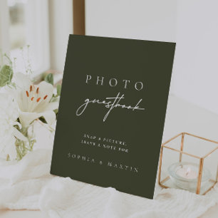 Modern Dark Sage Green Photo Guestbook Sign