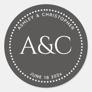 Modern Dark Slate Dot Ring Monogram Classic Round Sticker