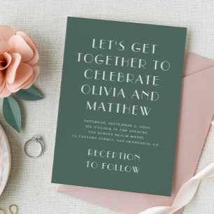 Modern Dark Slate Green Wedding   Photo & QR Code Invitation