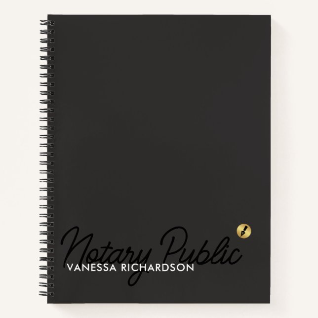 Modern Dark Sleek Notary Black Grey Gold Simple  Notebook (Front)
