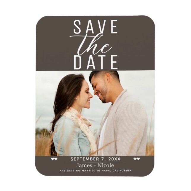 Modern Dark Taupe Save the Date Wedding Photo Magnet (Vertical)