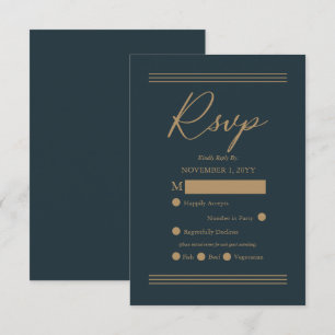 Modern Dark Teal Antique Gold Minimalist RSVP