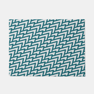 Modern Dark Teal Geometric Pattern on Light Gray Doormat