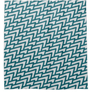 Modern Dark Teal Geometric Pattern on Light Grey Shower Curtain