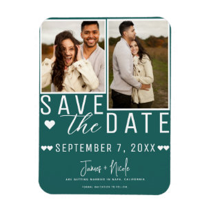 Modern Dark Teal Save the Date 2 Photo Wedding Magnet