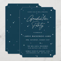 Modern Dark Teal Script and Stars Graduation Party
