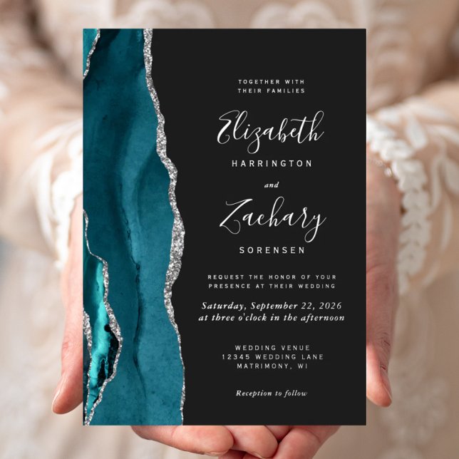 Modern Dark Teal Silver Agate Wedding (Creator Uploaded)