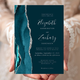 Modern Dark Teal Silver Agate Wedding