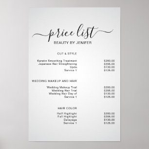Modern Dark White  Elegant Beauty salon price list Poster