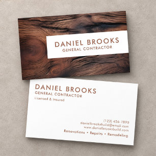 Modern Dark Wood Grain General Contractor Business Card