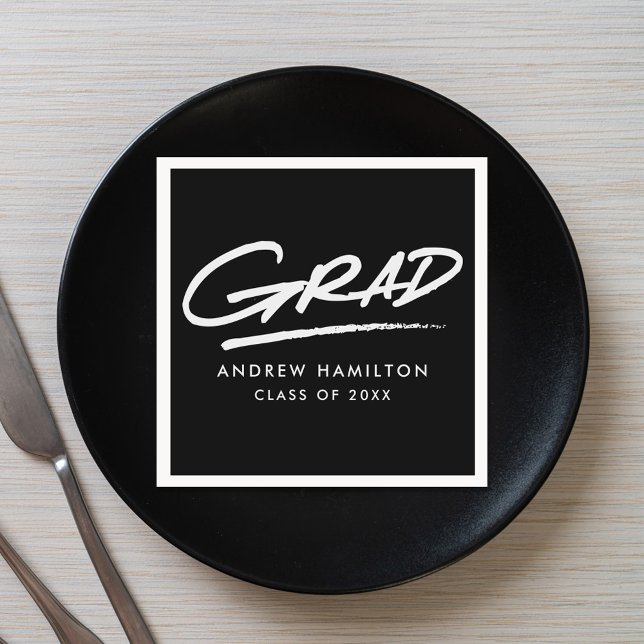 Modern Dashed Grad Black and White Graduation Napkin (Creator Uploaded)