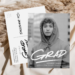 Modern Dashed Grad Photo Graduation Party Invitation Postcard