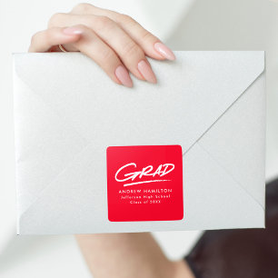 Modern Dashed Grad Red Graduation Square Sticker