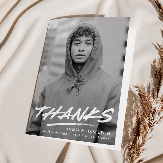 Modern Dashed Photo Graduation Thank You Card (Creator Uploaded)