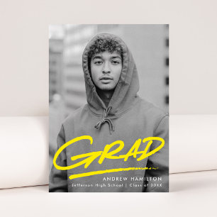 Modern Dashed Yellow Photo Graduation Announcement