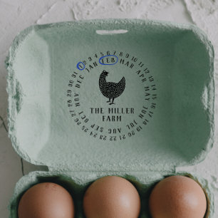 Modern Date & Chicken Farm Name Personalised Egg Self-inking Stamp