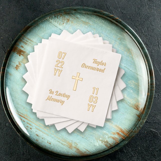 Modern Dates & Cross Name In Loving Memory Foil Napkins (Creator Uploaded)