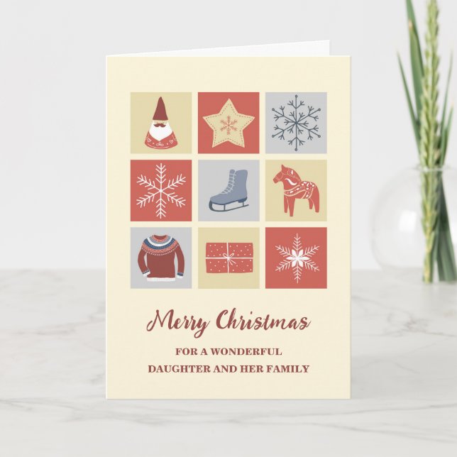 Modern Daughter & Family Merry Christmas Card (Front)