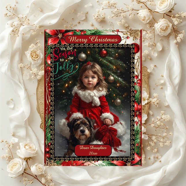 Modern Daughter Floral Christmas Frame 5 Photos Holiday Card (Modern Daughter Floral Christmas Frame 5 Photos Holiday Card)