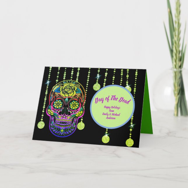 Modern Day of Dead Dia De Los Muertos Personalised Card (Front)