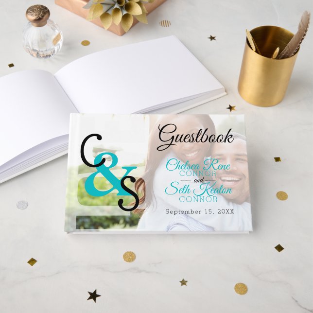 Modern Day Wedding - Turquoise Guest Book (Front Open)